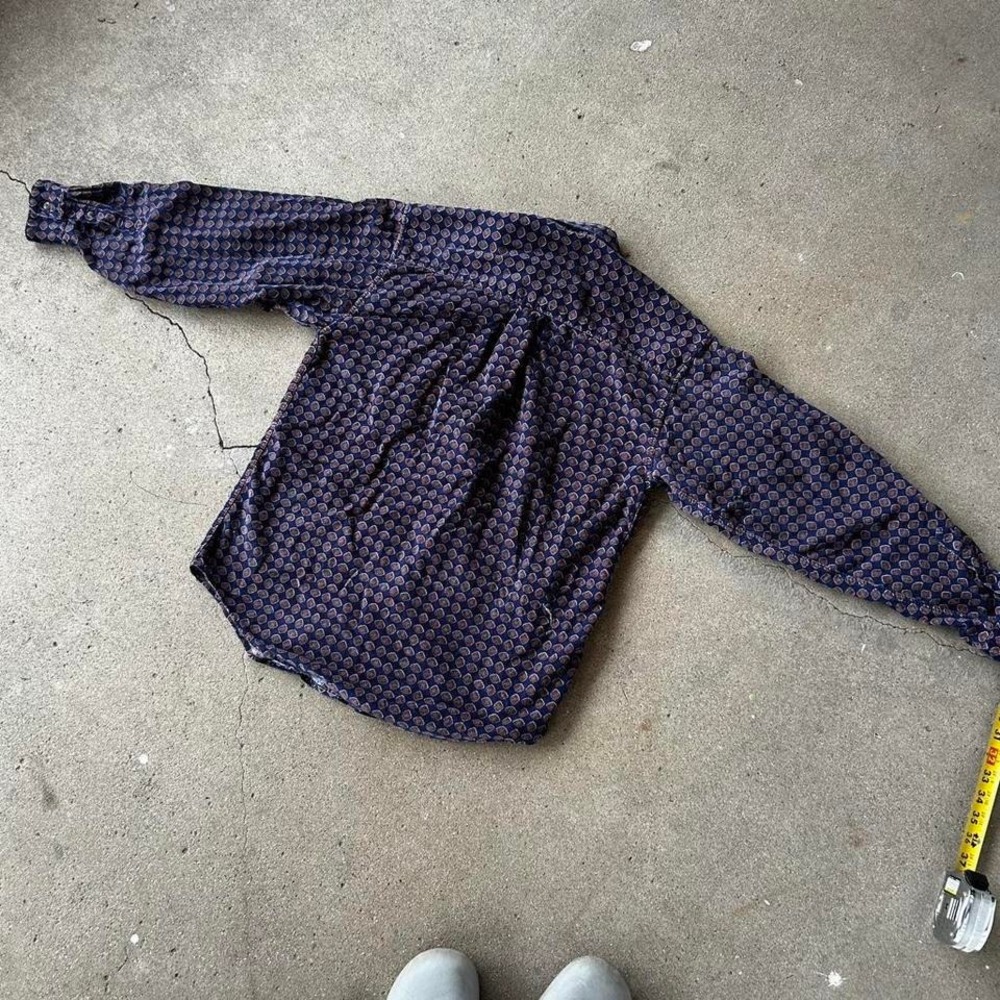 Vintage blue and brown patterned design corduroy long sleeve button down shirt - Picture 2 of 6